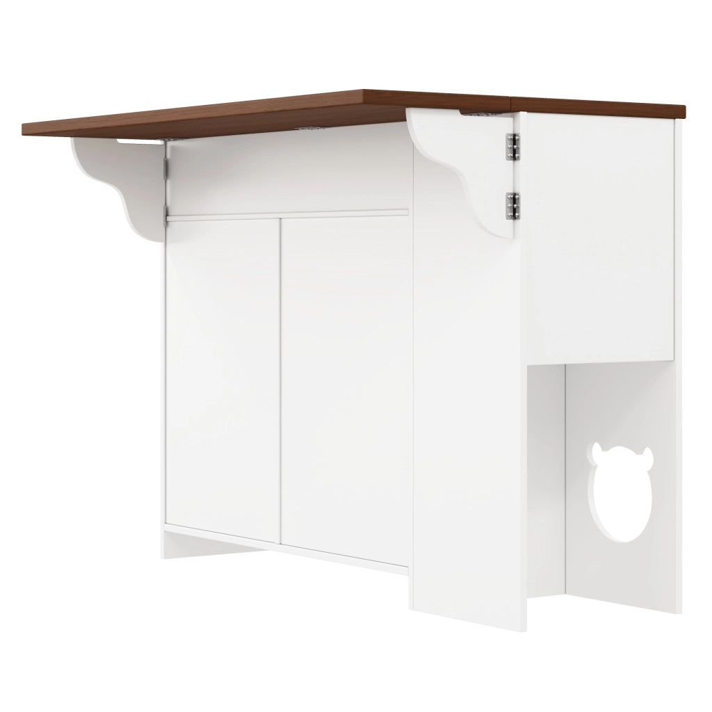Mobile base da cucina con piano estraibile; 3 cassetti; portaspezie e area pappa per gatto in MDF bianco noce
