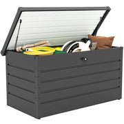 Baule da Giardino Contenitore e Panca in Acciaio Grigio con Serratura a Chiave, Cassapanca da Esterno Resistente, 120x62x62cm
