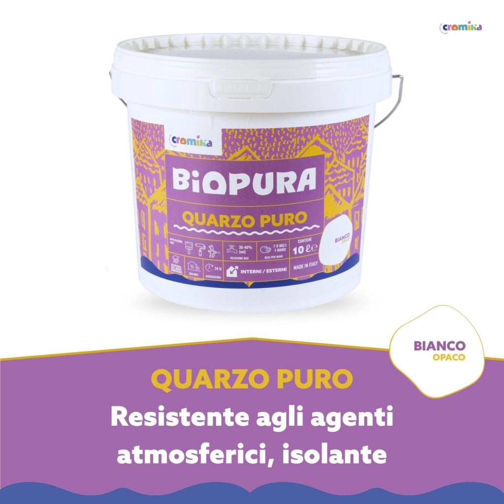 Pittura murale quarzo puro interni esterni finitura opaca linea biopura cromika *** formato 10 lt, confezione 1