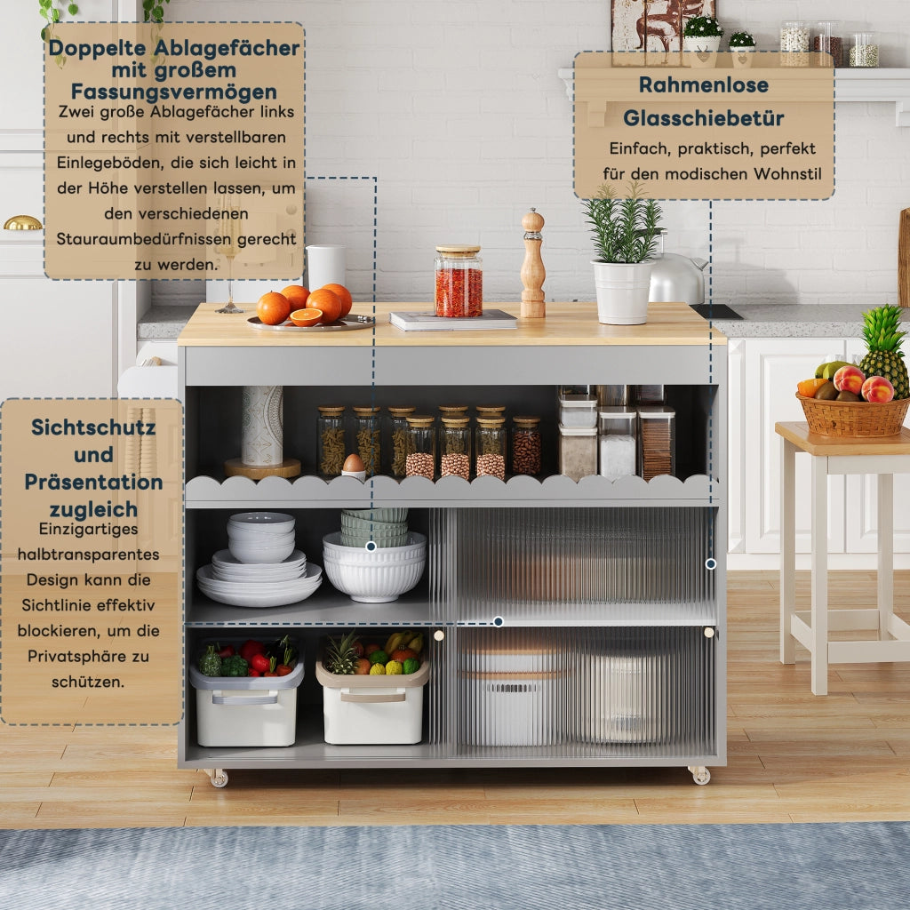 CARRELLO CUCINA Pieghevole 122x46(69)x91 cm Grigio MDF