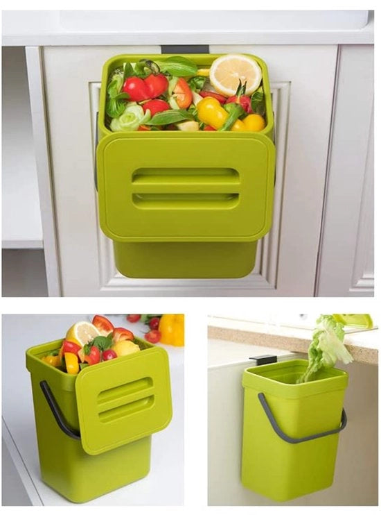 Piccola ciotola per compost per cucina - 1,3 galloni/5L ciotola per residui per cucina - contenitore da banco con coperchio per compost per cucina - ciotola per residui interna per cucina (Groen-A)