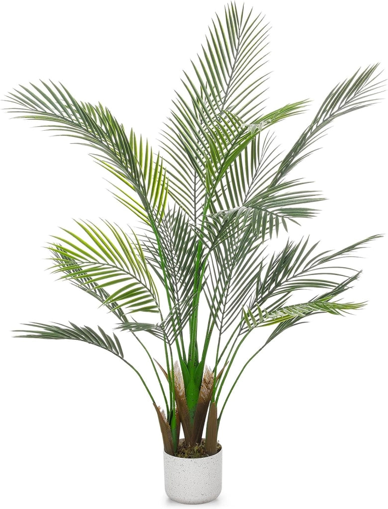 Grande Palma Tropicale Artificiale 125 cm con Foglie Resistenti in PEVA e Vaso