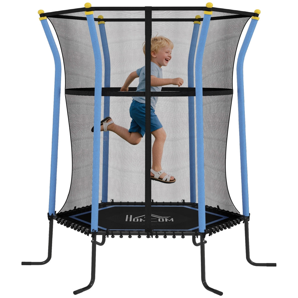Tappeto Elastico per Bambini con Ingresso a Cerniera e Pali Imbottiti, in Acciaio, PP e EPE, 122x111x190 cm, Blu