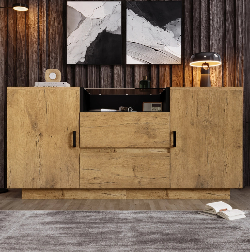 Credenza con cassetti, ante e vano aperto