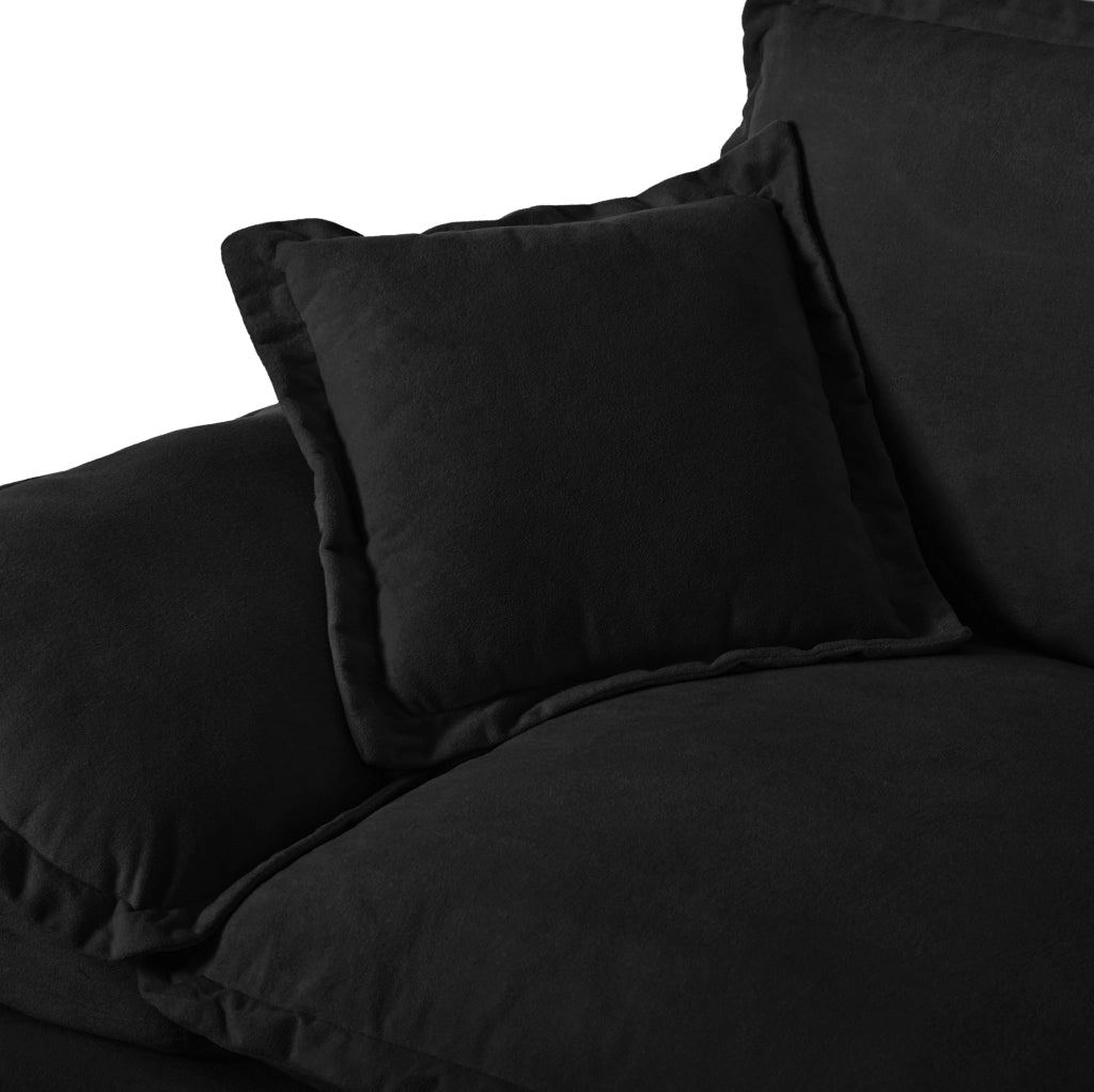 Divano modulare ULEVR 332x151x90 cm in ciniglia nera con ottomana mobile e braccioli rimovibili