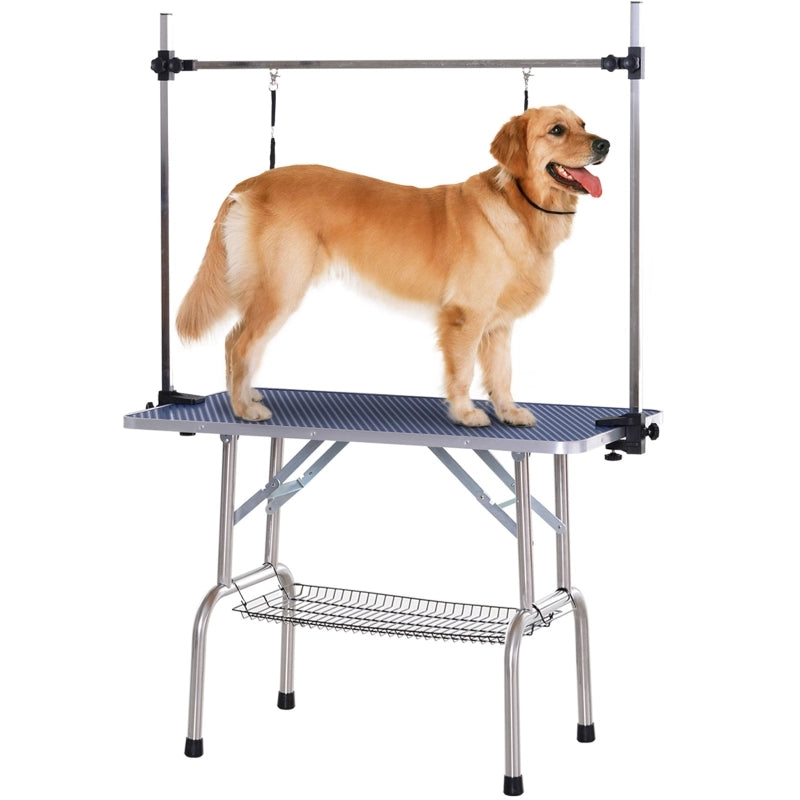 Tavolo per la toelettatura dei cani con cestino sottostante, tavolo per la toelettatura degli animali domestici, tavolo per la toelettatura dei cani,