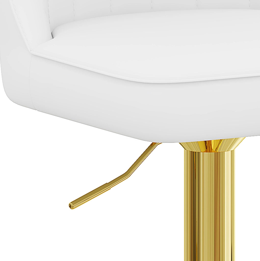 Set 2 sgabelli da bar regolabili e girevoli 360° in PU bianco e metallo dorato HOMVRA