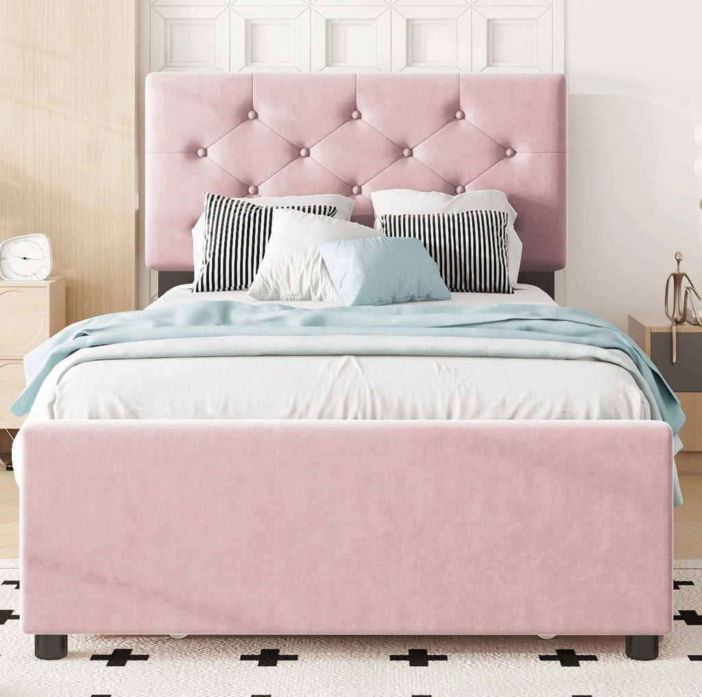 LETTO Imbottito 90x200 cm Velluto Rosa con letto estraibile e rete a doghe