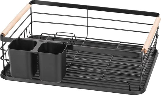 Afdruiprek compatta per servizio con piatto da portata e contenitore per stoviglie - Nero 43 x 30,5 x 14 cm
