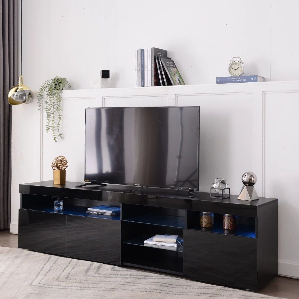 Mobile TV con 3 Ante e LED Multicolore; Stile Moderno; Frontali Lucidi; in MDF; 180??35??48 cm; Nero