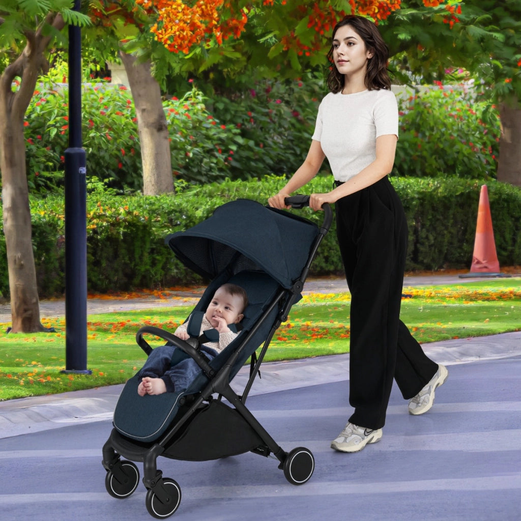 Passeggino leggero per bambini piegatura con una mano, Passeggino portatile con schienale reclinabile Blu scuro-Passeggini per bimbi
