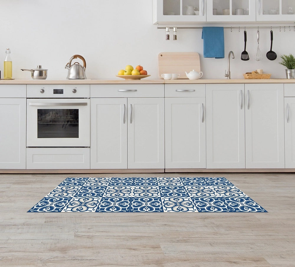 Tappeto Cucina Antiscivolo Made in Italy Passatoia Antimacchia Multiuso Corridoio Soggiorno Lavabile in Lavatrice - 50x550 - Mattonella blu