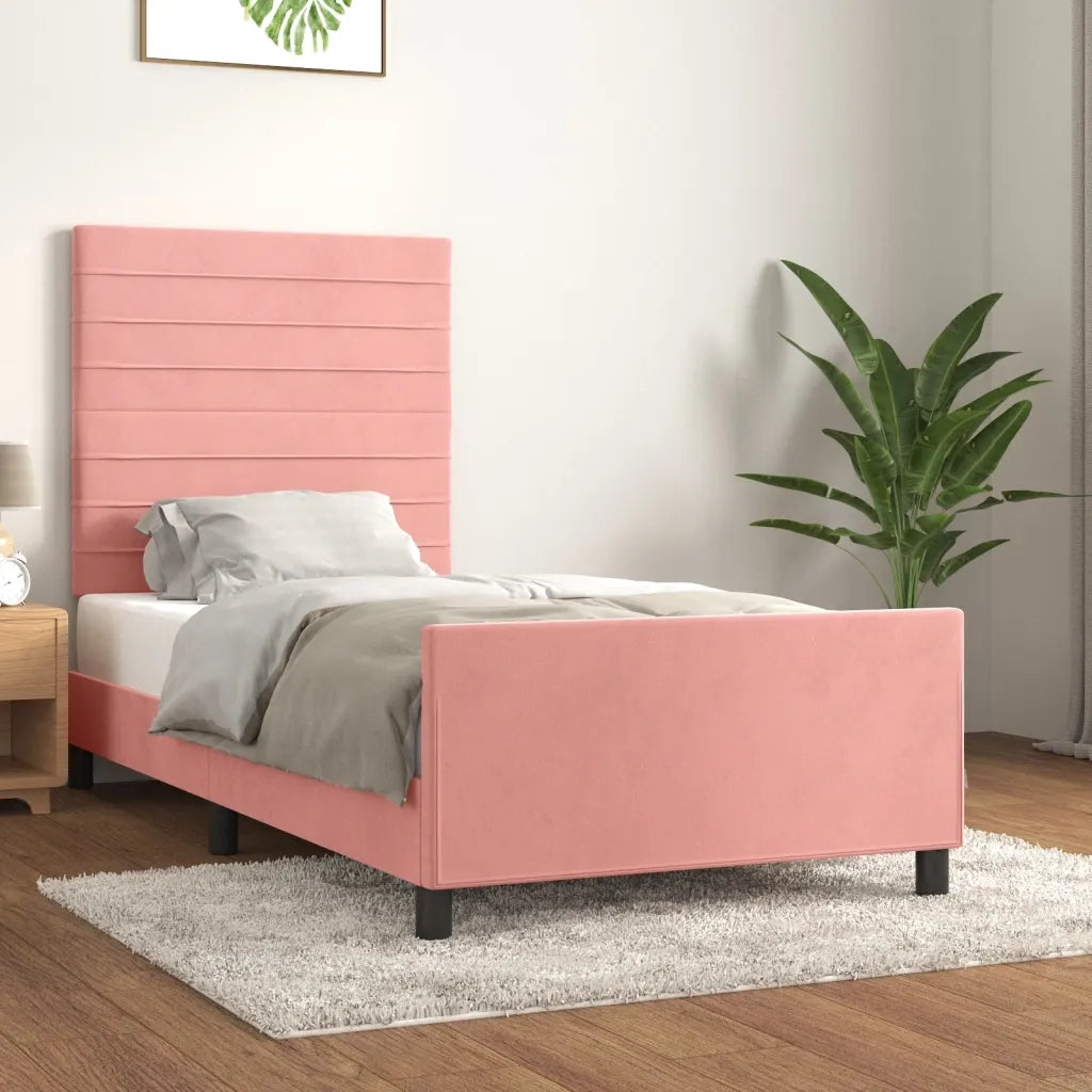 Letto singolo | Letto per adulti | Giroletto con Testiera Rosa 80x200 cm in Velluto