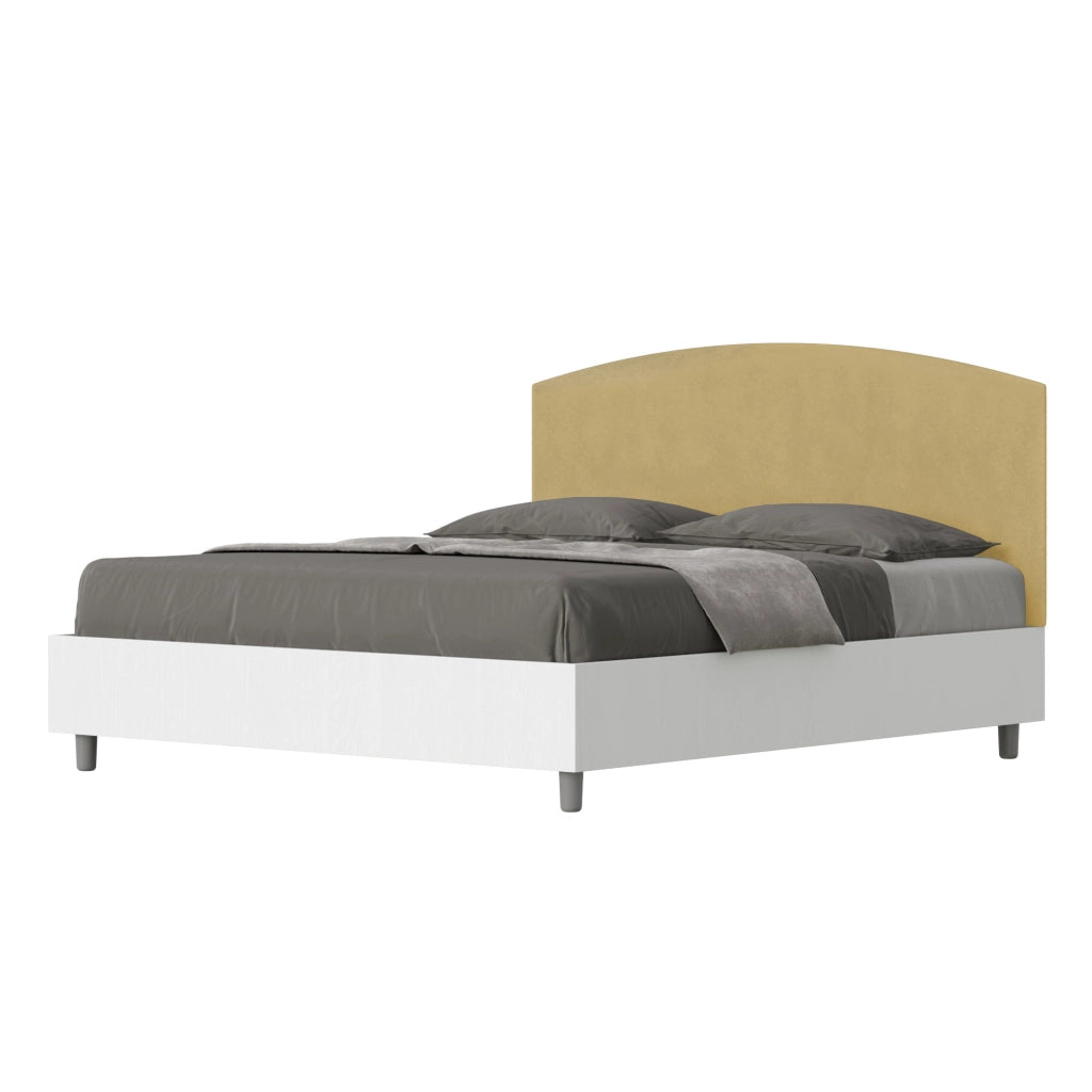 BS COM Letto matrimoniale contenitore 160x200 bianco frassino testata microfibra ocra