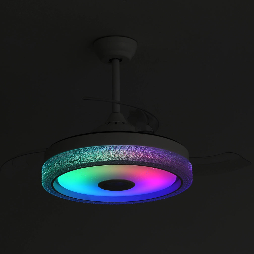 Ventilatore da soffitto 42 pollici con LED 32 W RGB e motore DC reversibile bianco