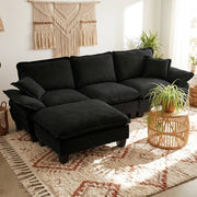 Divano Angolare Modulare con Ottomane ¨C MINIMAL ¨C Chenille, Nero, 5 Posti