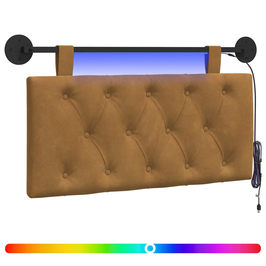 Testiera sospesa Con luce LED Marrone Velluto 3424533