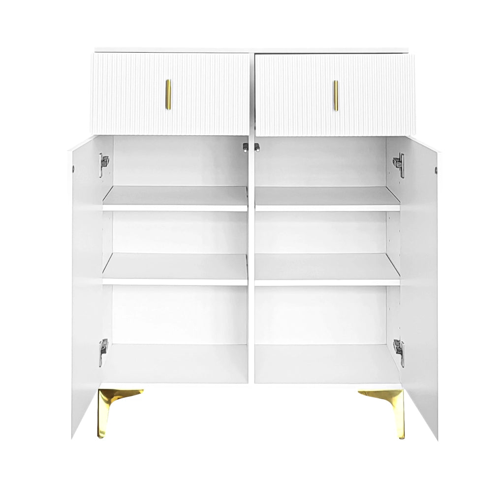 Credenza e madia con 2 ante a pressione, 2 cassetti e ripiani regolabili per soggiorno, bianco, 83 × 35 × 101 cm