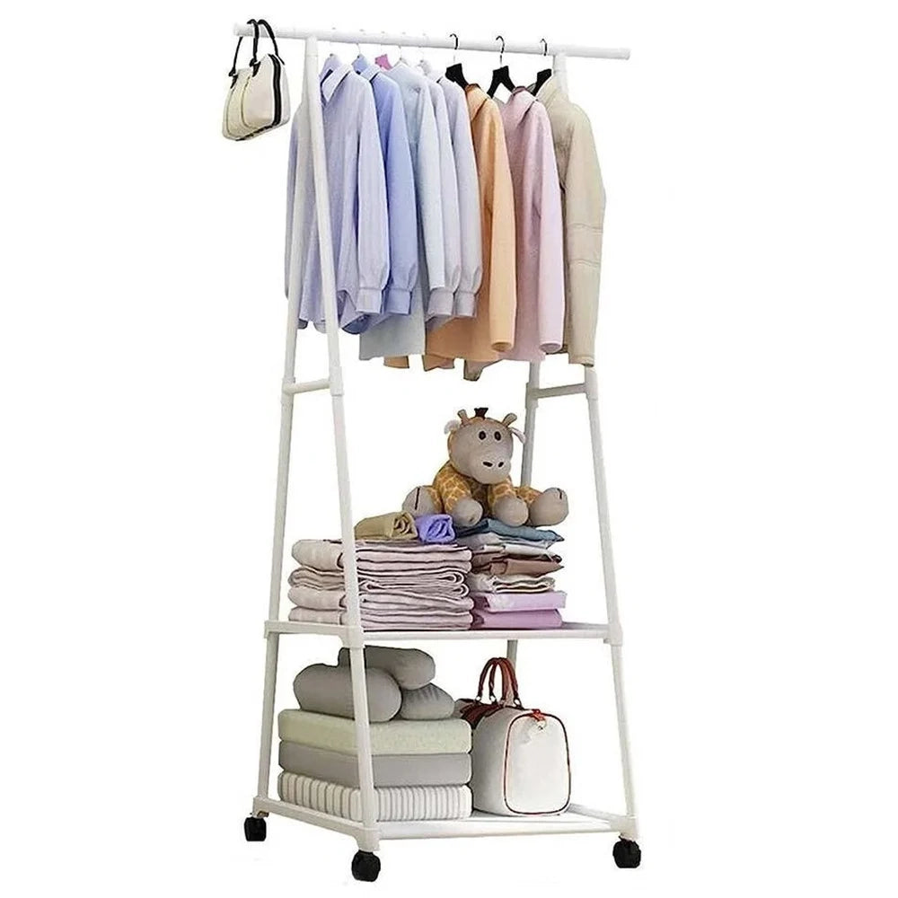 Trade Shop - Stand Appendiabiti Attaccapanni In Plastica E Metallo Camera Da Letto Bianco 68777 -