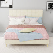 Letto matrimoniale grigio scuro in tessuto con testiera imbottita a quadri beige 140x200 cm, senza materasso