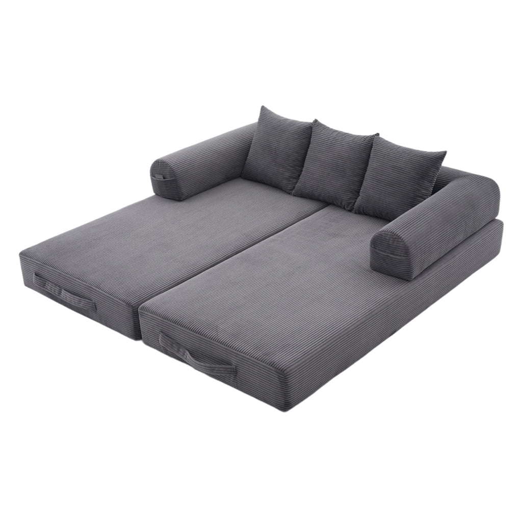 Divano modulare 200x94x67 cm in velluto a coste grigio scuro con tasca