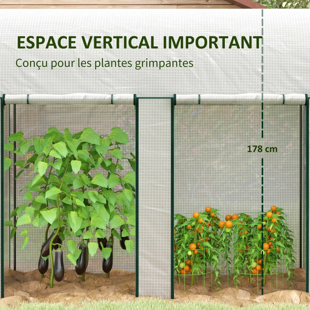 Serra da giardino 2 m² 2x1x1,78 m in acciaio e PE 140 g/m² anti-UV con 2 porte avvolgibili per orto piante e fiori bianco