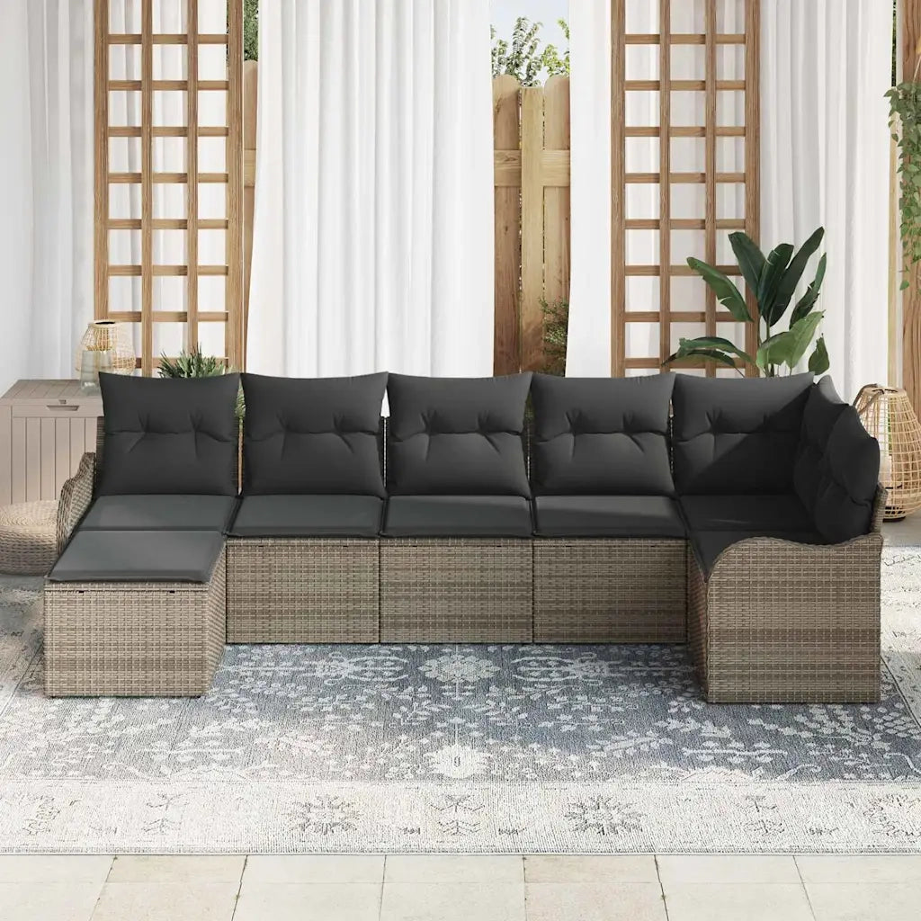 Set Divano da Giardino 7 pcs Grigio polyrattan
