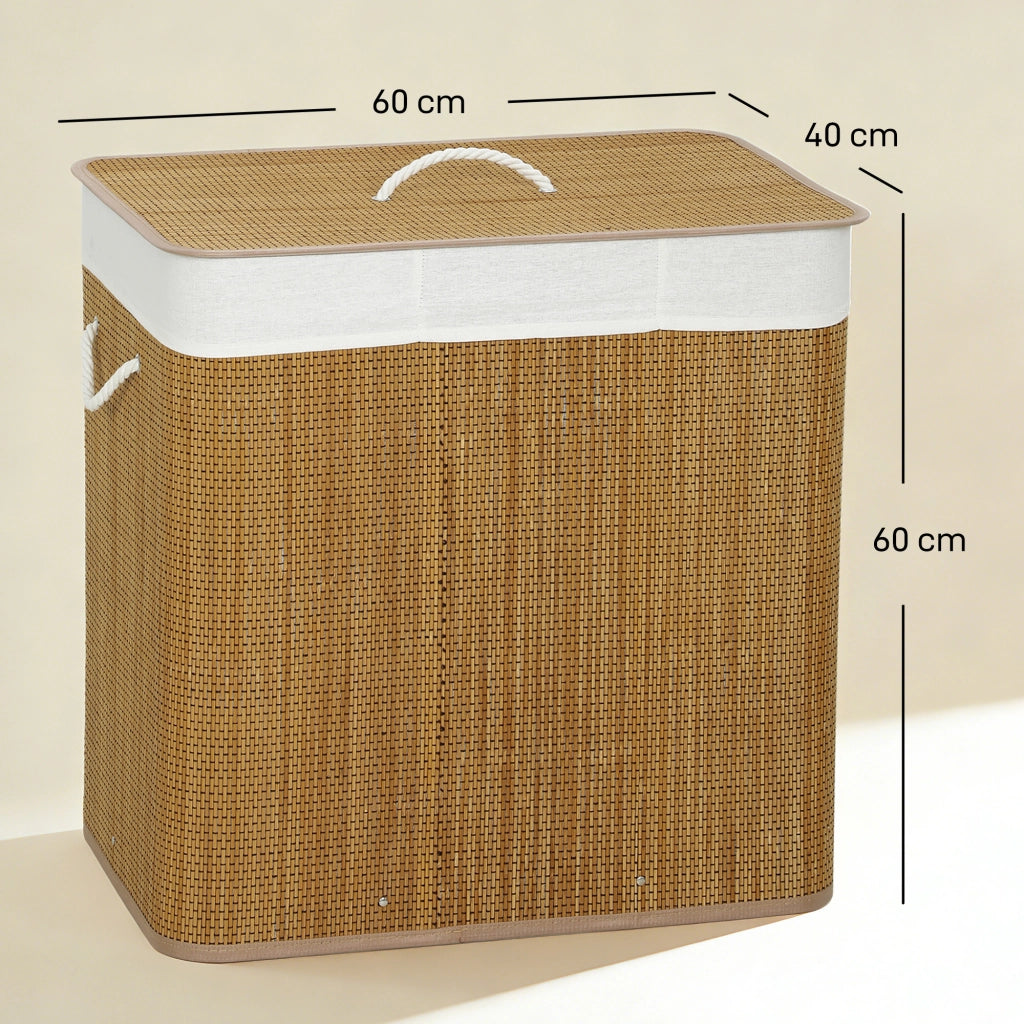 Cestino Lavanderia 144L Bamb¨´ con 3 Scomparti e Maniglia ¨C Minimal ¨C 60x40x60 cm Marrone