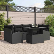 Set Divano da Giardino con cuscino 7 pcs Nero Poly Rattan