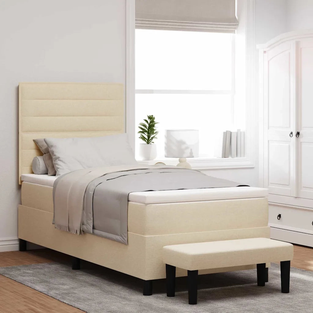 Letto a molle con testiera Crema 90 x 200 cm Tessuto 3343965