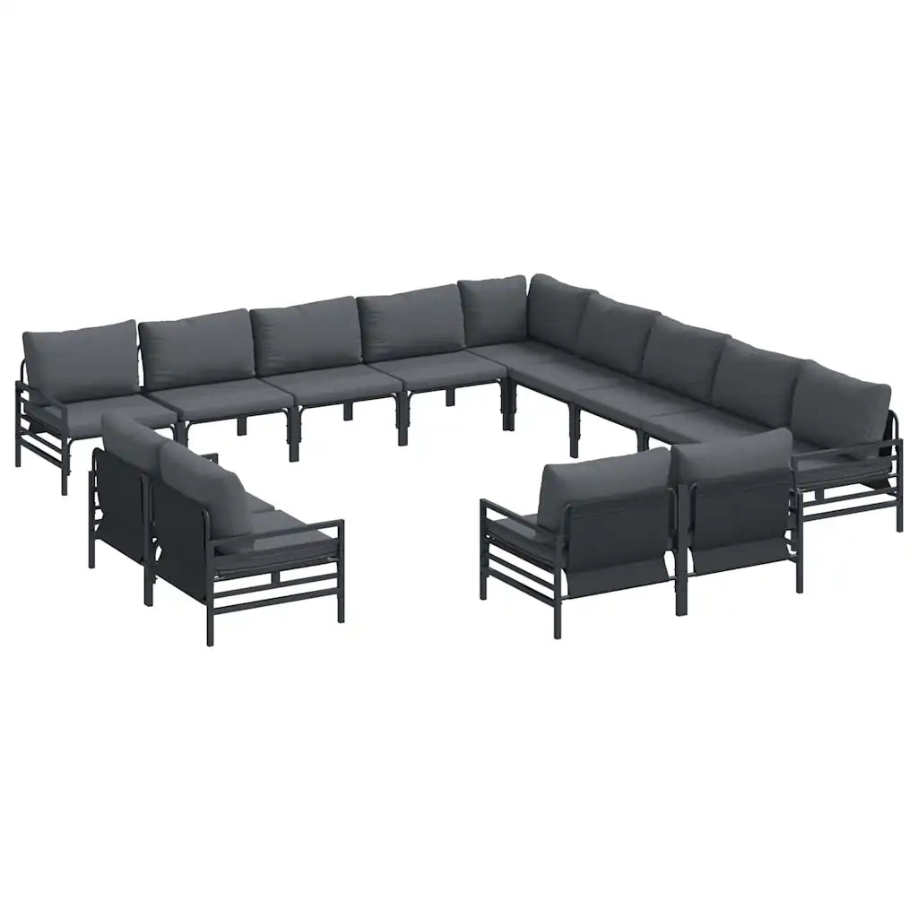 Set Divano da Giardino con cuscino 13 pcs Nero Acciaio