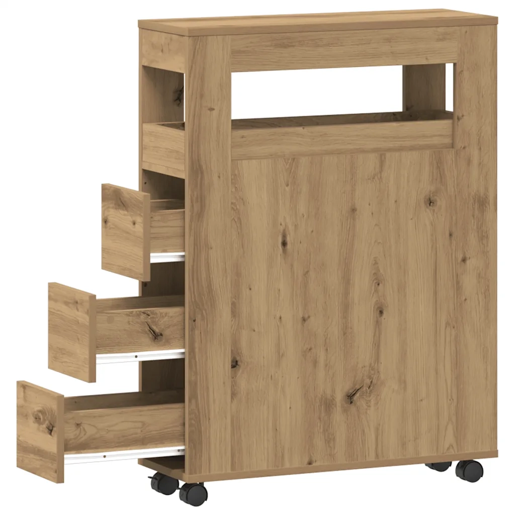 Mobile da Bagno Stretto con Ruote Rovere Artigianale Truciolato 855276