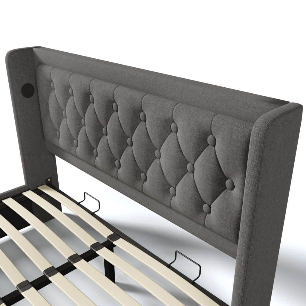 Letto matrimoniale imbottito 160x200 cm con contenitore, LED e ricarica USB-C