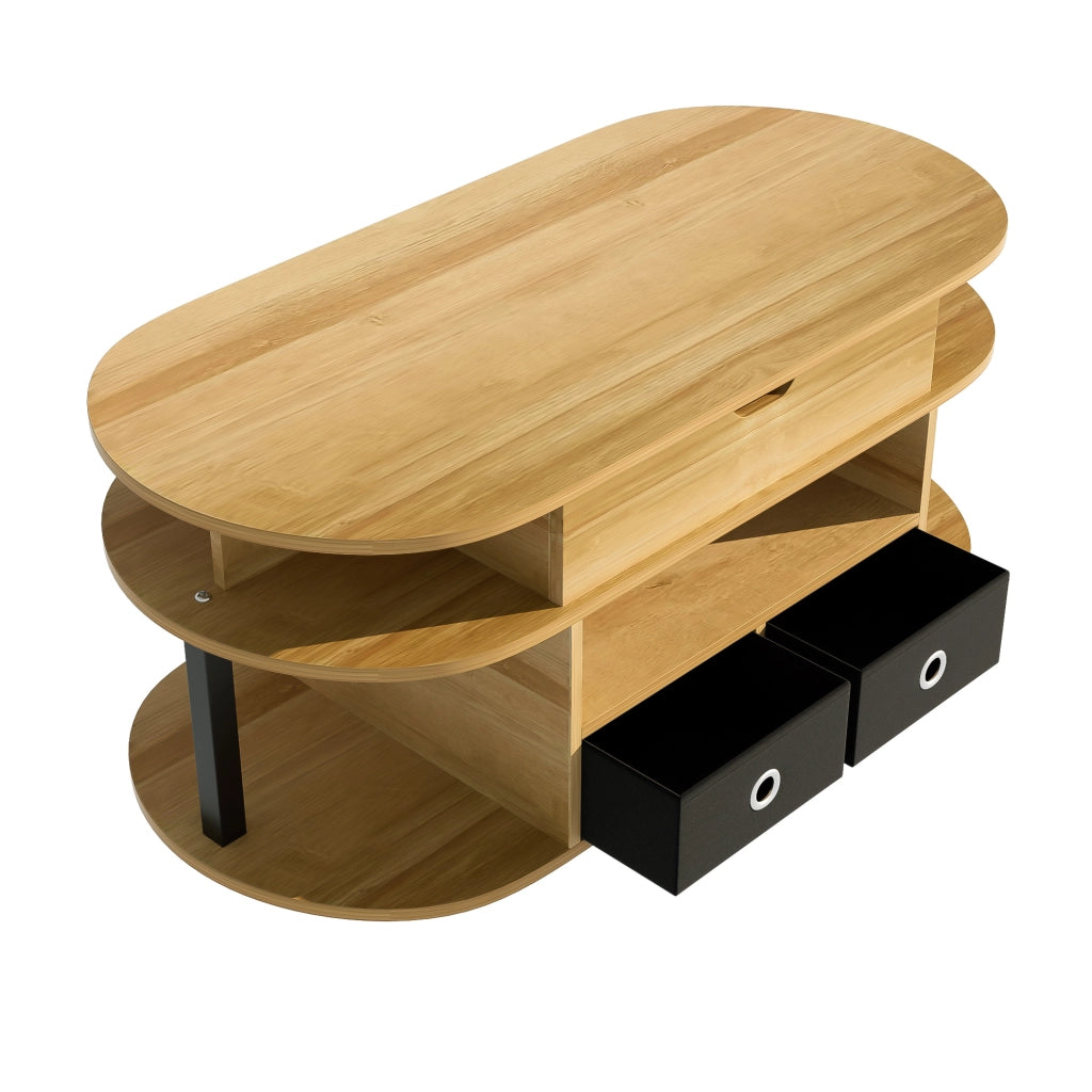 Tavolino da caff¨¨ 105x50 cm con piano sollevabile e 2 cassetti in tessuto nero