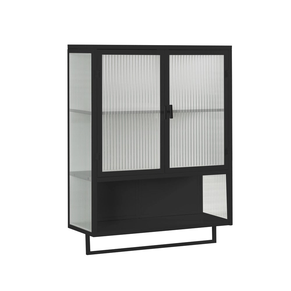 Mobiletto Bagno con Ante in Vetro e Portasalviette ¨C MINIMAL ¨C Nero, 60 cm