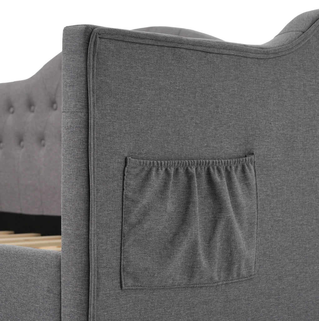 Letto imbottito grigio 90x200 cm con USB Type-C e 2 cassetti