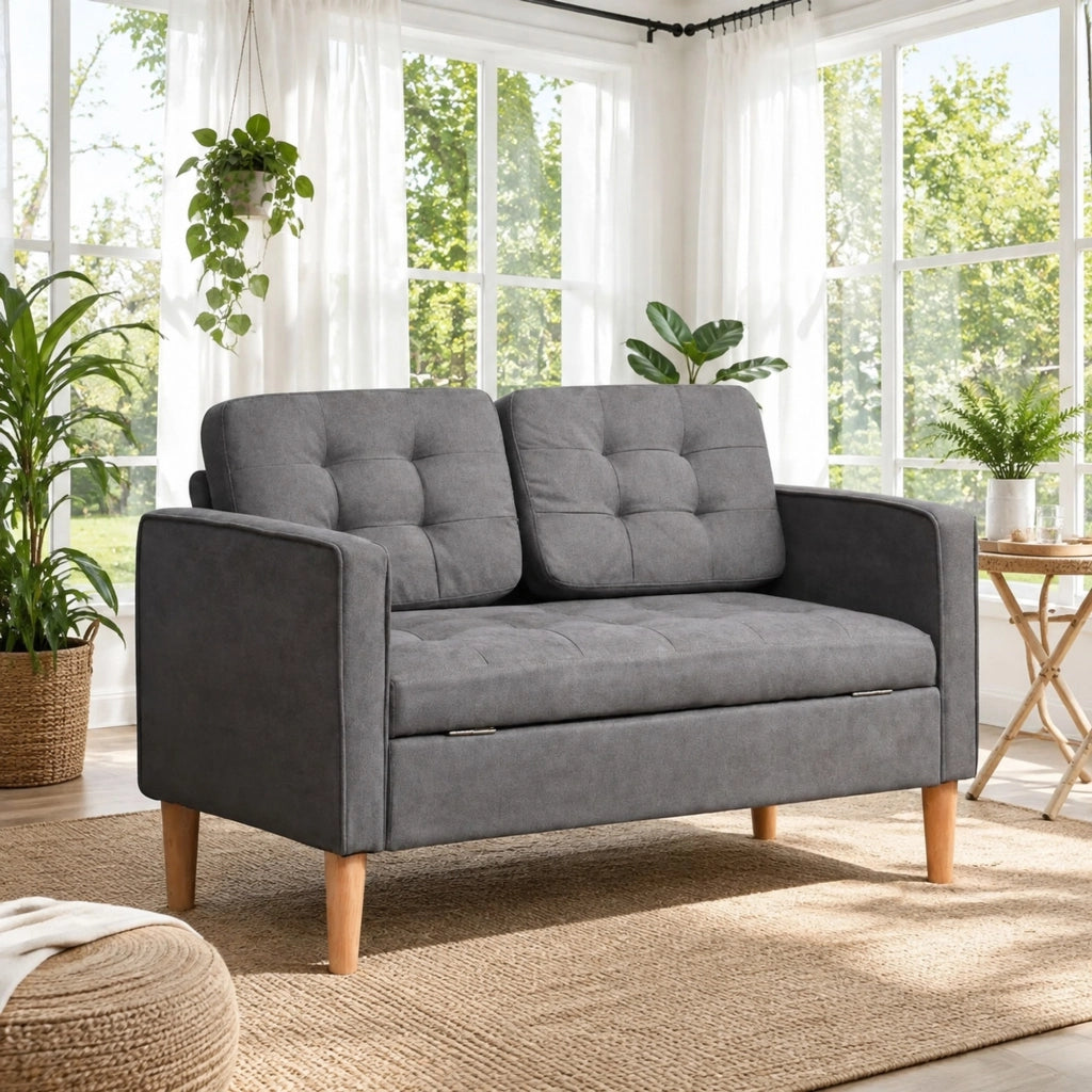 Divano 2 Posti con Vano Contenitore 117 x 62 x 78 cm Grigio - Ideale per Soggiorno Camera da Letto e Studio