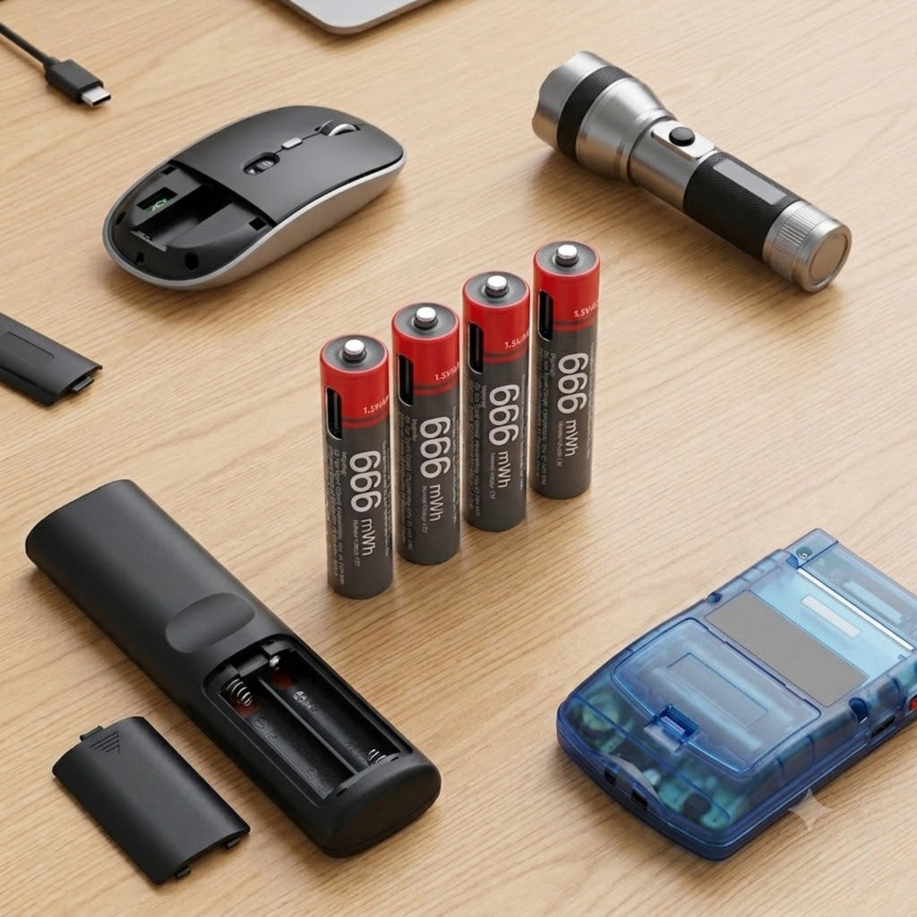 4x Batterie AA Litio 440mAh 1.5V 666mWh Ricaricabili USB-C Nero / Rosso Yesido