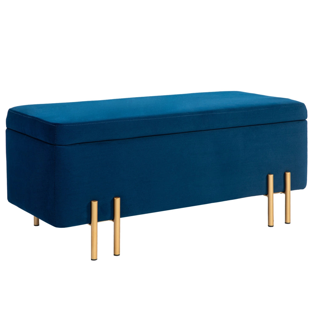 Panca imbottita con contenitore in poliestere blu; 100 x 40 x 42 cm