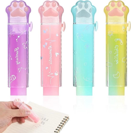 Gomme retrattili con forma di gatti - pacchetto da 4 unità Kawaii per scuola e ufficio