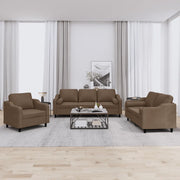 Set di Divani 3 pz con Cuscini Marrone in Tessuto