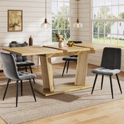Tavolo da Pranzo Allungabile in MDF e Metallo, Design a Doppia Colonna, 120-160x80x76 cm, Marrone Naturale