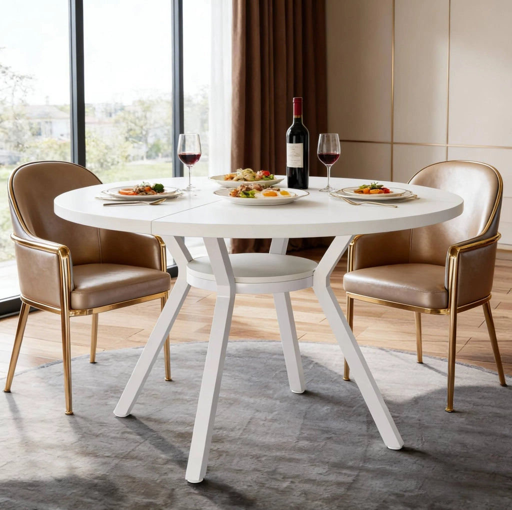 Tavolo da pranzo rotondo bianco Ø 119,4 cm in legno e metallo