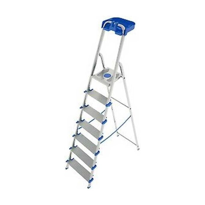 Colombo New Scal S112A07P Atlantica 7 Scala con gradini 7 gradini alluminio extra large 150 Kg piedini antiscivolo vaschetta portautensili colore Blu