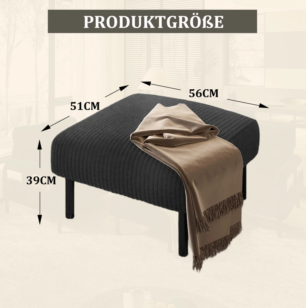 Pouf in velluto a coste con struttura metallica – morbido rivestimento in velluto per comfort ottimale – versatile come poggiapiedi, seduta o tavolino