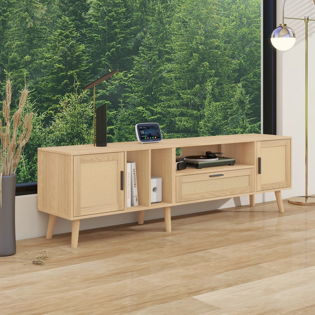 Mobile TV 180 cm color rovere con ante in rattan