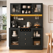 Credenza alta 140x40x185,7 cm in MDF nero con LED e contenitore