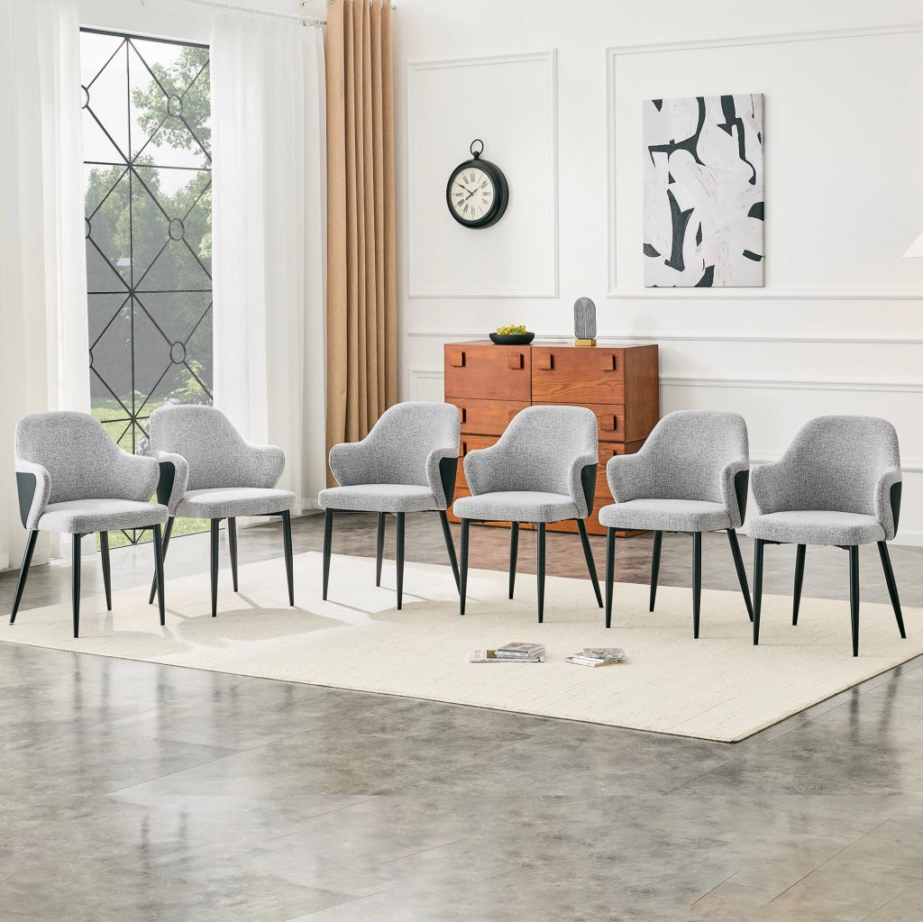 Set di 2 Sedie da Pranzo Grigie in Tessuto con Schienale Imbottito e Gambe Metalliche a X, Altezza 83 cm