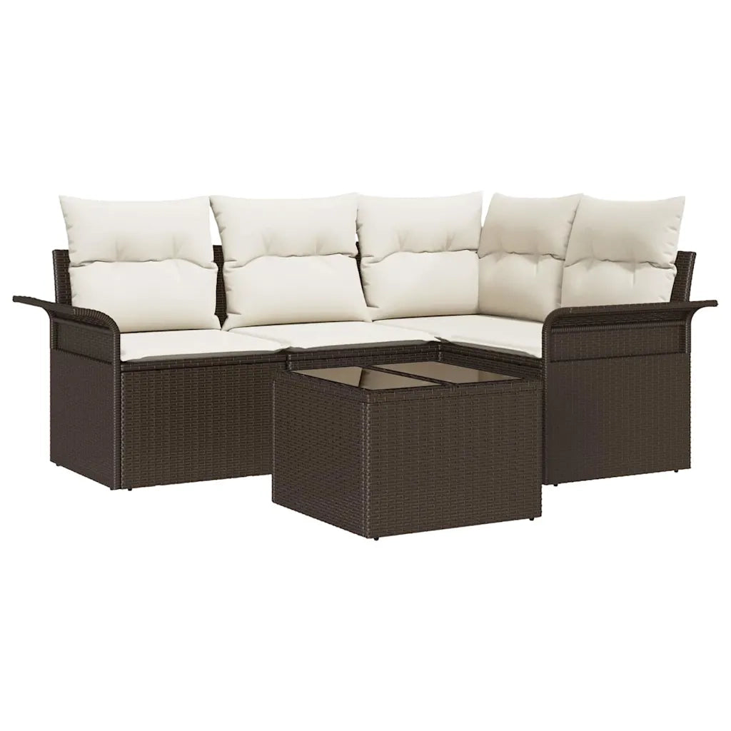 Set Divano da Giardino 5 pcs Marrone polyrattan