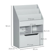 Libreria per bambini grigia con cassetto e ripiani, 60 x 29,9 x 90 cm